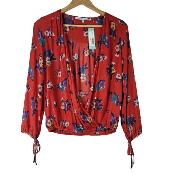 Collective Concept Aimee Floral Top Red Orange Petite Medium Cross Front NWT - Picture 1 of 9